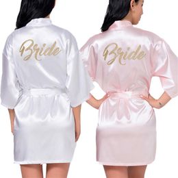 Women's Satin Wedding Kimono Bride Gold Robe Sleepwear Bridesmaid Robes Pajamas Bathrobe Nightgown Spa Bridal Robes Dressing 204a