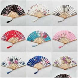 Party Favor Traditional Chinese Bamboo Fan Vintage Flower Theme Folding Hand Held Favors Drop Delivery Home Garden Festive S Dhqrb