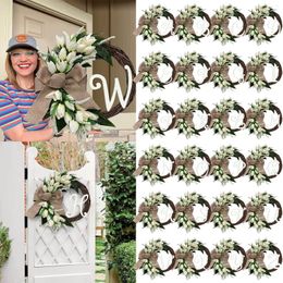 Decorative Flowers 26 Letters Wreath Door Hanging Family Name Initials Sign Simulation Tulip Rattan Garlands For Front Window