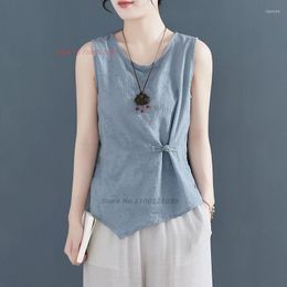 Ethnic Clothing 2023 Chinese Sleeveless Vest National Cotton Linen Jacquard Shirt Waistcoat Tank Top Women's Vintage Retro Streetwear