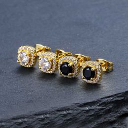 Stud Mens Hip Hop Stud Earrings Jewellery High Quality Fashion Round Gold Silver Black Diamond Earring For Men R230619