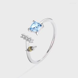 Cluster Rings Women's S925 Sterling Silver Open Ring Sky Blue Romantic Topa Crystal Day System Simple Party Birthday Jewellery Gift