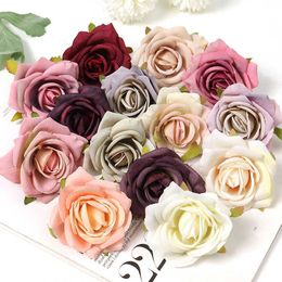 Dried Flowers 10Pcs Rose Artificial 7cm Fake Heads For Home Decor Marriage Wedding Decoration Craft Garland Gifts Accessories