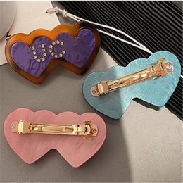 Cute Girls Hairpin Luxury Designer Barrettes Loving Heart Letter Hair Clips Hairclips Fashion Women Rhinestone spring Hairpins Hair Accessories gift