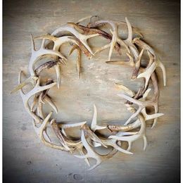 Decorative Flowers Wreaths Christmas Rustic Farmhouse Antler Wreath Outside Home Decoration Accssories Wall Hanging Ornament Deer Horn Statue Garland 230619