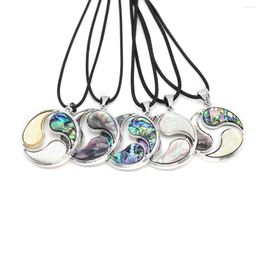 Pendant Necklaces Natural Shell Pendants Necklace Round Shape Abalone Black White Wax Cord For Jewellery Gift Decoration