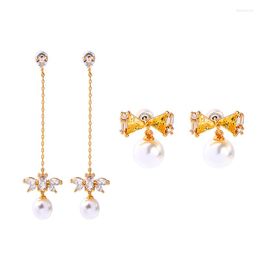 Dangle Earrings Zircon Butterfly Knots Glass Pearls Drop For Women Jewellery 2023 Statement Allergy Free Fashion