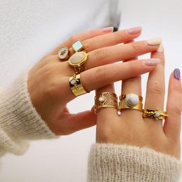 Cluster Rings Fashion White Series Stone Open For Women Creative Metal Gold Color Stainless Steel Statement Female Jewelry
