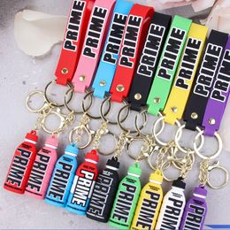 Party Favour Keychains Lanyards Prime Drink Rubber Keychain Cute Bottle Key Chains Ornament Car Bag Pendant Keyring Z0033