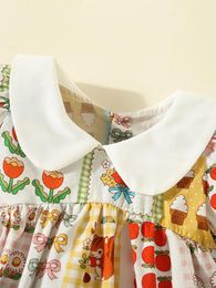 Girl Dresses Baby Summer Princess Dress Short Sleeve Doll Collar Floral Fruit Cake Print Casual Clothes (White 9-12