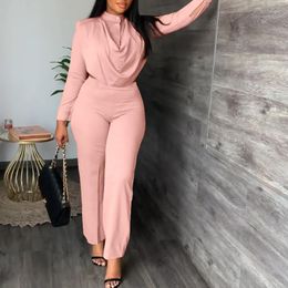 Women's Two Piece Pants Echoine Solid Swinging Collar Long Sleeve Crop Top Hight Waist Elegant Slim Set OL Office Ladies Spring Outfits 2023