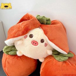 Stuffed Plush Animals 2in1 Cute Pig Plush Flip Fruit to Bunny Pillow Stuffed Lop Ear Rabbit Plushie Toys Kids Gift 230617