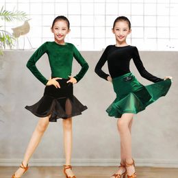 Stage Wear 2023 Children Latin Competition Dress Salsa Dancing For Girls Two Pieces Top Skirt Kids Dance Costumes Girl