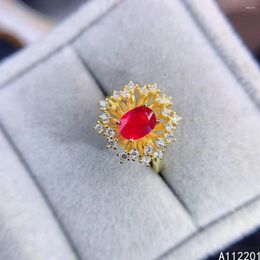 Cluster Rings Fine Jewellery 925 Sterling Silver Inlaid With Natural Gemstone Luxury Noble Flower Ruby Women's OL Style Ring Support