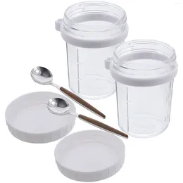 Storage Bottles 2 Pcs Oatmeal Cups Lids Overnight Oats Containers Glass Food Nights Jars Yogurt Cover