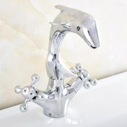 Bathroom Sink Faucets Chrome Basin Brass Faucet Dolphin Double Handle Deck Mounted Toilet And Cold Mixer Water Tap