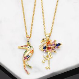 Pendant Necklaces Fashion Personality Inset Colourful Zircon Flamingo Necklace Creative Niche Design Sense Parrot Gold Copper Choker Ladies