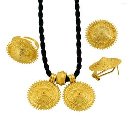 Necklace Earrings Set Anniyo Weight Ethiopian Ethnic Ring Gold Colour Africa Wedding Eritrea Habesha #001016