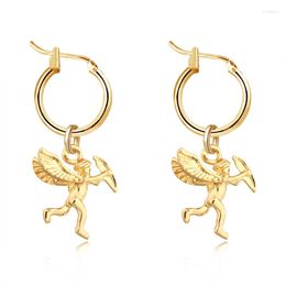 Hoop Earrings 1 Pair European Trend Small Cute Cupid Love With Pendant Gold Color Fashion As Party Jewelry E534-T2