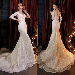 2020 Illusion Mermaid Wedding Dresses Sweetheart Long Sleeves Appliqued Beaded Sequins Bridal Gown Court Train Custom Made Vestido177B