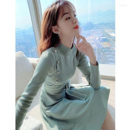 Casual Dresses French Knitted Woollen Dress Design Sense Female 2023 Spring And Autumn Wear Long-sleeved Undershirt Medium Length Women