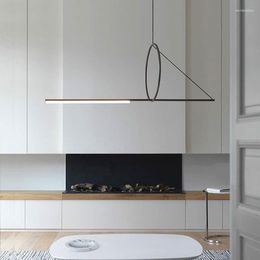 Pendant Lamps Nordic Line LED Chandelier Hanging Lamp For Dining Room Kitchen Black Iron Suspension Light Home Decor