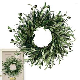 Decorative Flowers Olive Branch Wreath Realistic Peace Greenery Decoration Spring Artificial Leaves Hanging Home Decor Supplies