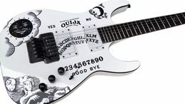 KH-2 Ouija White Kirk Hammett Signature Electric Guitar Reverse Headstock, Floyd Rose Tremolo, Black hardware Star Moon Inlay Black Body Binding China EMG Pickups