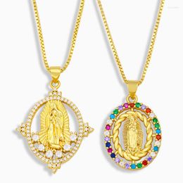Pendant Necklaces Fashion Catholic Virgin Mary Necklace For Women Girls Talisman Micro CZ Stone Gold Plated Jewellery Nkeu97