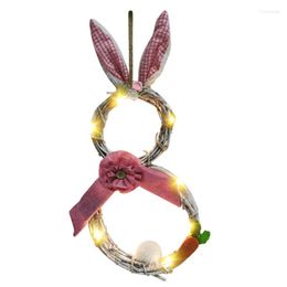 Decorative Flowers Easter Vines Circle Wreath Decoration With Lights For Home Window Pendant