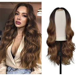 Nxy Hair Wigs 14 30inch Synthetic Lace Wig Brown for Women Long Nature Body Wavy Heat Resistant Daily Use 150% Density 230619