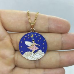 Pendant Necklaces Yungqi Enamel Disc Tag Flower Elf Star Necklace For Women Stainless Steel Chain Choker Fashion Jewellery Gift