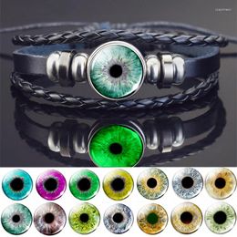 Charm Bracelets Esspoc Charms Anime Eye Po Bangles Bracelet Steampunk Black Leather Handmade For Women Men Christmas Luminous Gift