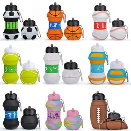 Water Bottles Outdoor Sports Fold Water Bottle Football Basketball Tennis Golf Leakproof Portable Silicone Kettle Travel Children Adult Bottle 230617