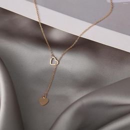 Chains Trendy Fashion Silver Gold Colour Alloy 2 Hearts Simple Love Adjustable Pendant Necklace For Women Jewellery Dropship