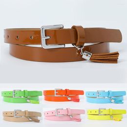 Belts Metal Pin Buckle Tassel Pendant Waist Belt Candy Color PU Patent Leather Thin Fashion Women Jeans Dress Decor Waistbands