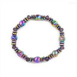 Link Bracelets Mixed Colour Handmade Bracelet Polygonal Purple Crystal Beads Natural Hematite Summer Fashion Jewellery For Party