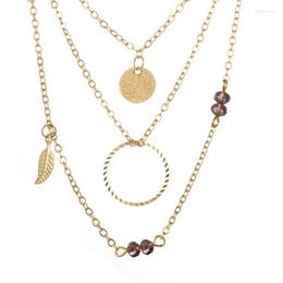 Pendant Necklaces Vintage Multilayer Crystal Necklace Women Boho Gold Colour Geometric Circle Dot Choker Jewellery Steampunk Bijoux Gift