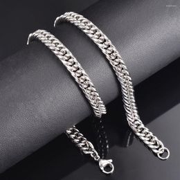 Chains Heavy Boys Men's Cuban Curb Link Chain Stainless Steel Necklace Bracelet Punk Jewelry Drop Ship