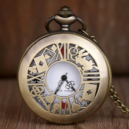 Pocket Watches Bronze Quartz Pocket Watch Retro Alice Theme Pocket Fob Watch Pendant Necklace Pocket Watch Men Women's Gift TD2073 230619