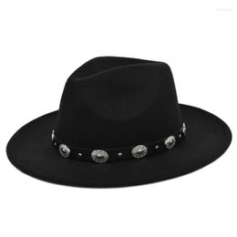 Berets Amazon European And American Woolen Hat Ethnic Style Fedora Metal Accessories Vintage Black Top