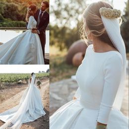 Graceful Boho Country Wedding Dresses Jewel Neck 3 4 Long Sleeve Backless Covered Button Bridal Dress Glamorous Ball Gown Long Wed230i