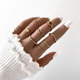 Cluster Rings Aprilwell 10 PCs Gold Color Luxury Shining Sets For Women 2023 Aesthetic Lady Trendy Clothing Jewelry Gift Friend Girl