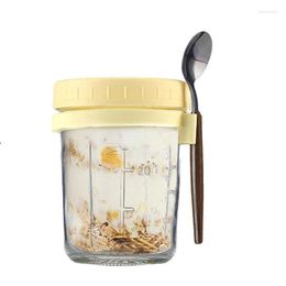 Storage Bottles Oats Jars With Lids Glass Container Spoon Breakfast On The Go Cups Large Capacity Airtight For Milk