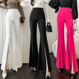 Chic Korean Fashion Ladies Wear Split Hem Bell-bottoms Pants Women OL High Waist Zipper Fly Trousers Female Streetwear