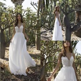 Asaf Dadush 2019 Abiti da sposa da giardino Una linea di perline Abiti da sposa in chiffon senza schienale Boho Abito da sposa in tulle di pizzo vestido de noiva 308o