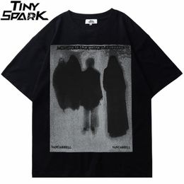 Men's T-Shirts Men Hip Hop T Shirt Streetwear Dark Style Shadow Printed T-Shirt Summer Short Sleeve Tshirt Harajuku Cotton Tops Tees Black 230619