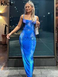 Casual Dresses Kliou Shiny Print Maxi Dress Women Sexy Hipster Sleeveless Body-shaping nning Robe Female Spaghetti Strap Party Club Clothing J230619