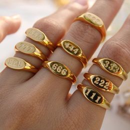 Solitaire Ring Fashion Angel Number Rings Jewellery For Women 18K Gold Plated Lucky Number Stainless Steel Ring For Girls 230617