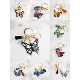 Wholesale cute acrylic butterfly pendant metal keychain pendant key ring small gift